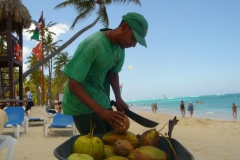 Plage, vendeur, noix de coco, Punta Cana, République Dominicaine, Caraïbes