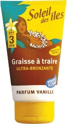 Graisse à traire, Marque Soleil des îles, parfum Vanille Ultra bronzante indice 3 en tube