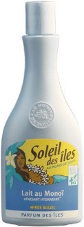 Lait au monoi, Marque Soleil des îles, après soleil apaisant et hydratant en flacon