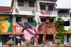 Rivière, maisons colorées, Malacca, Malaisie