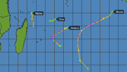 Cyclones Océan Indien en 2013
