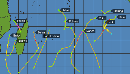 Cyclones Océan Indien en 2014