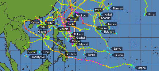 Typhons Ocan Pacifique en 2012